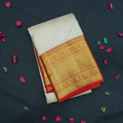 Traditional Half White with Red Border Kanchipuram Silk Saree - Vivaaha Silks & Sarees